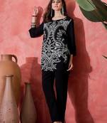 Floral printed round neck tunic & trouser