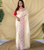 Cream art silk  woven saree