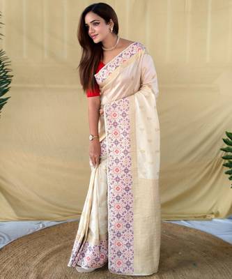 Cream art silk  woven saree 2