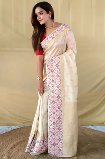 Cream art silk  woven saree