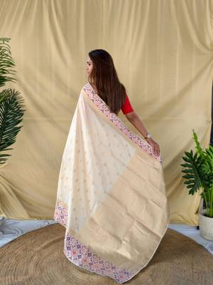 Cream art silk  woven saree 3