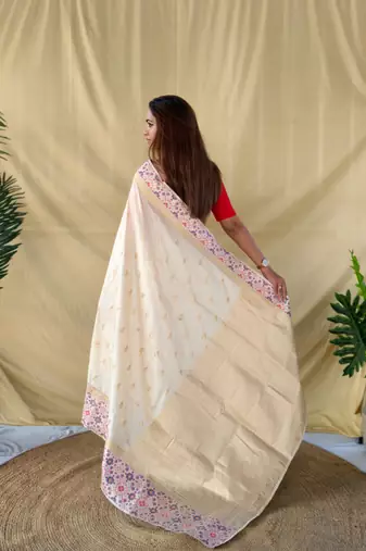 Cream art silk  woven saree
