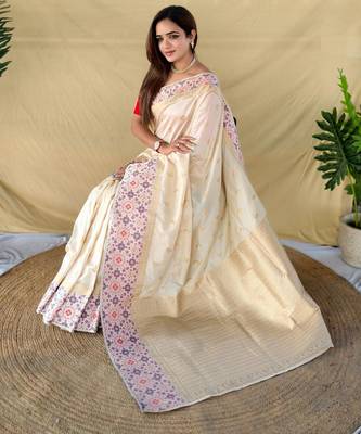 Cream art silk  woven saree 4