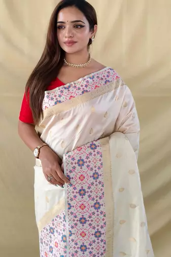 Cream art silk  woven saree