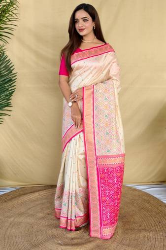 Cream art silk  woven saree