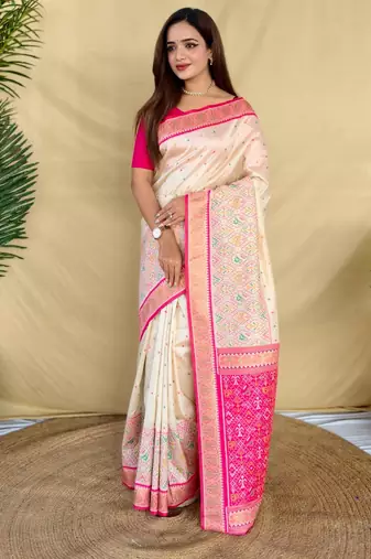 Cream art silk  woven saree