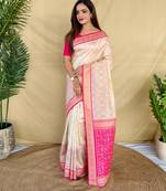 Cream art silk  woven saree