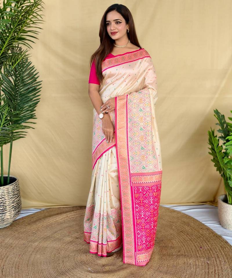 Cream art silk  woven saree