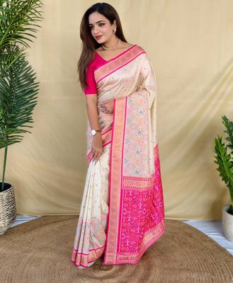 Cream art silk  woven saree 2
