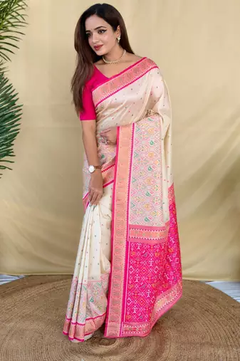 Cream art silk  woven saree