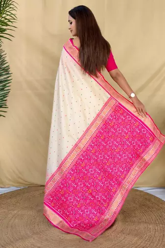 Cream art silk  woven saree