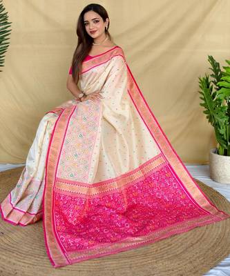 Cream art silk  woven saree 4
