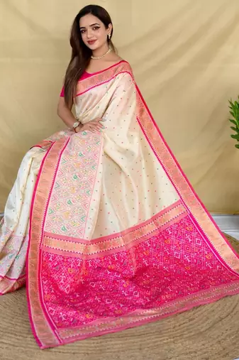 Cream art silk  woven saree