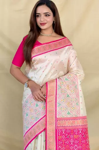Cream art silk  woven saree