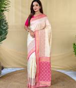 Cream art silk  woven saree
