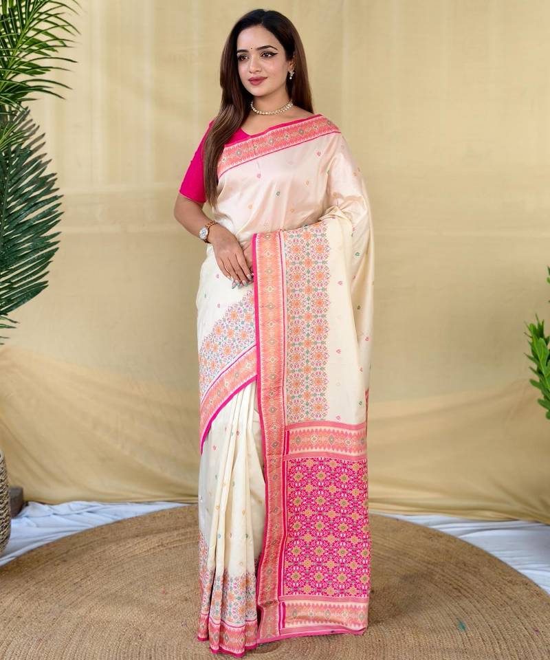Cream art silk  woven saree