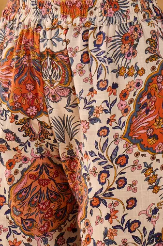 Floral printed mandarin collar pure cotton tunic & trouser