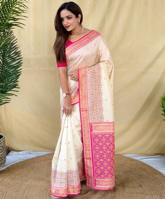 Cream art silk  woven saree 2
