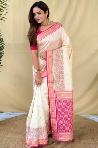 Cream art silk  woven saree