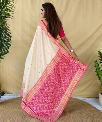 Cream art silk  woven saree 3
