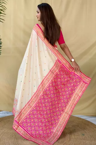 Cream art silk  woven saree