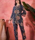 Floral printed mandarin collar pure cotton tunic & trouser