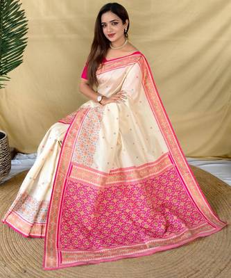 Cream art silk  woven saree 4