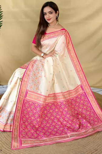 Cream art silk  woven saree