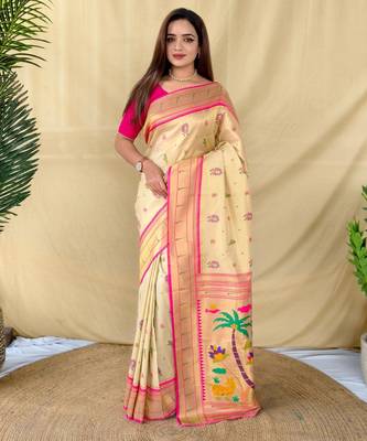 Golden art silk  woven saree 1