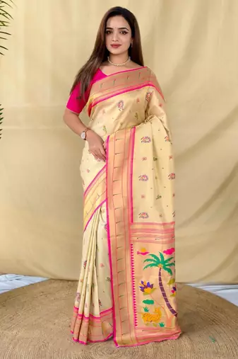 Golden art silk  woven saree