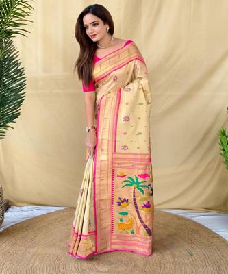 Golden art silk  woven saree 2