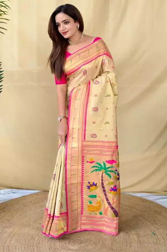 Golden art silk  woven saree