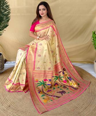 Golden art silk  woven saree 4