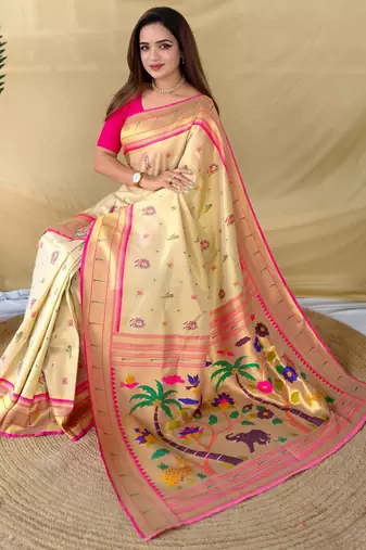 Golden art silk  woven saree