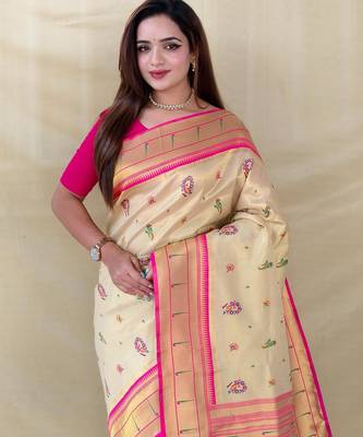 Golden art silk  woven saree 5
