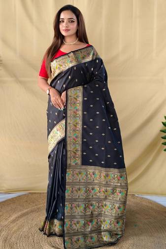 Black art silk  woven saree