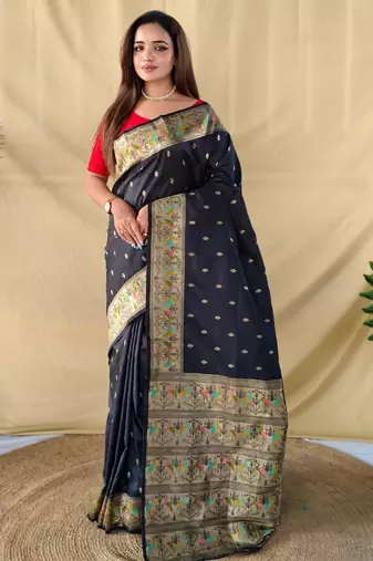 Black art silk  woven saree