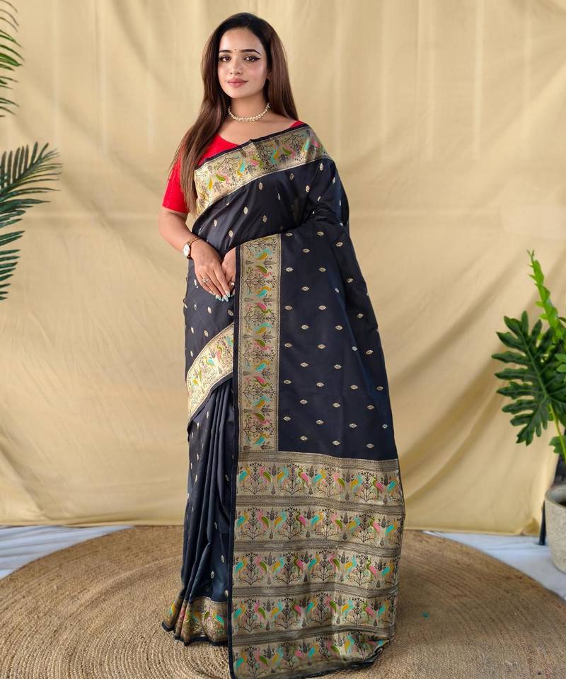 Black art silk  woven saree