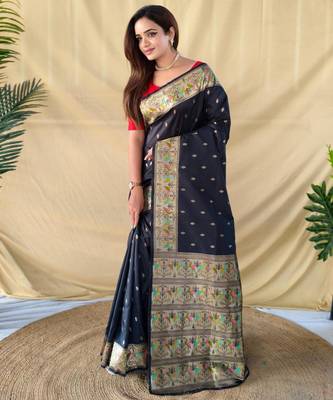 Black art silk  woven saree 2