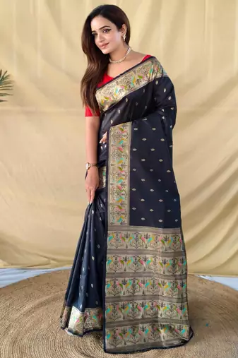 Black art silk  woven saree