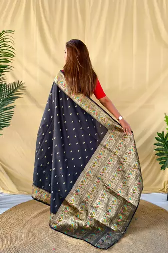 Black art silk  woven saree