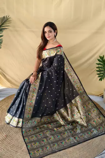Black art silk  woven saree