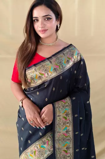 Black art silk  woven saree