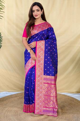 Royal blue art silk  woven saree