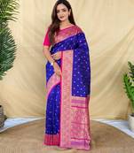 Royal blue art silk  woven saree