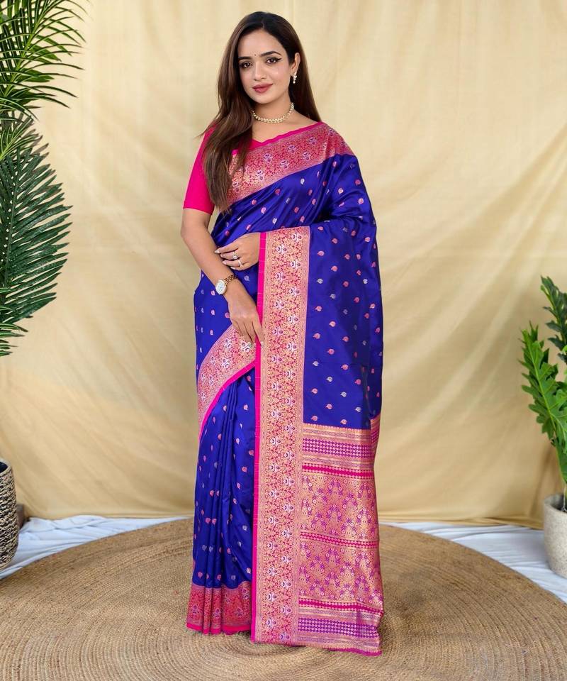 Royal blue art silk  woven saree