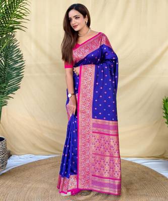 Royal blue art silk  woven saree 2