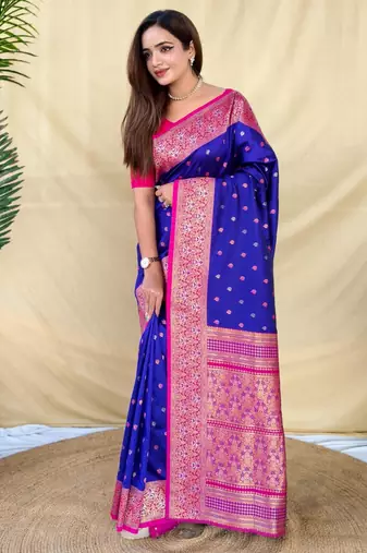 Royal blue art silk  woven saree