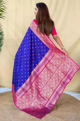 Royal blue art silk  woven saree