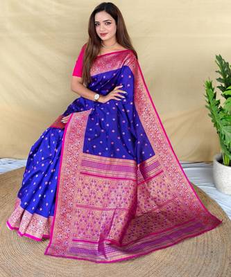 Royal blue art silk  woven saree 4